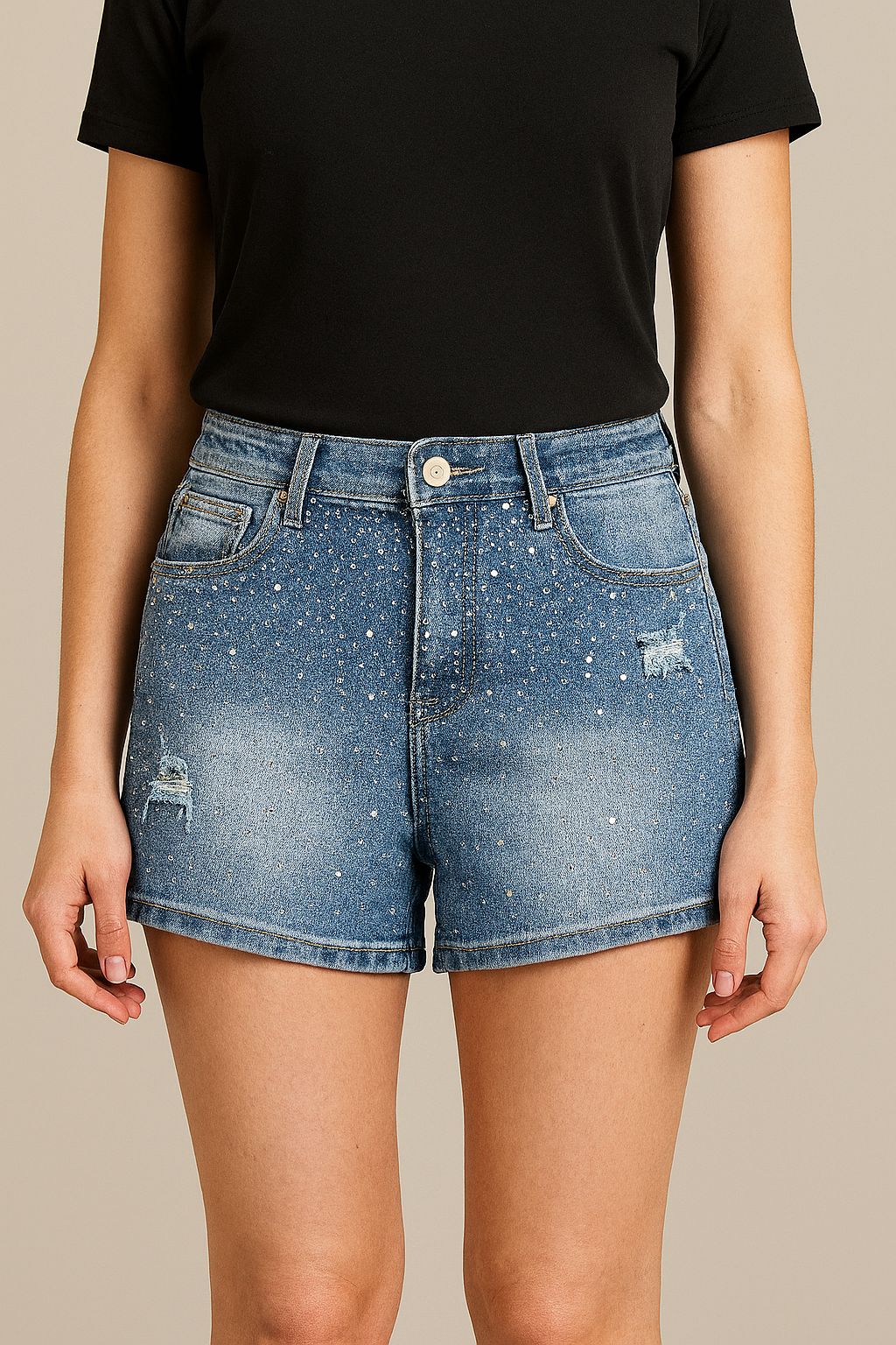 Pantaloni scurți din denim cu aplicații strălucitoare – „Sparkle Denim”