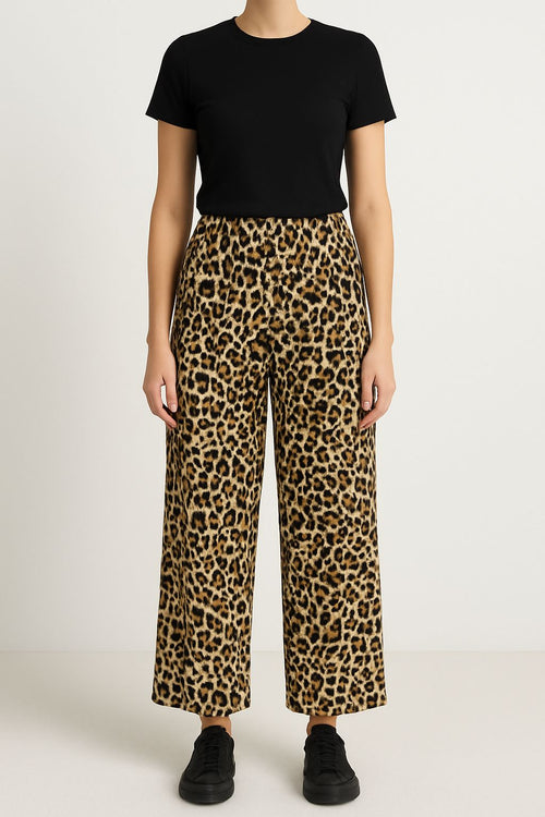 Pantaloni damă cu imprimeu leopard – croială lejeră