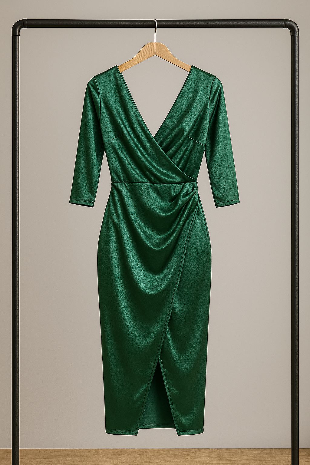 Rochie elegantă tip creion din satin verde – „Emerald Touch”